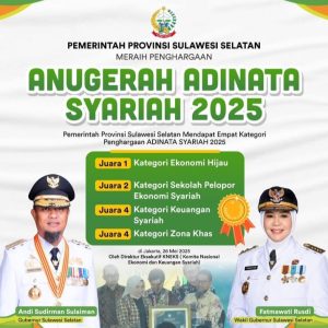 Sulsel Raih 4 Penghargaan di Ajang Anugerah Adinata Syariah 2025