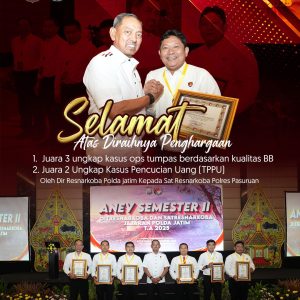 Satresnarkoba Polres Pasuruan Raih Dua Penghargaan Polda Jatim dalam Operasi Tumpas Semeru 2025