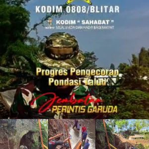 Kodim 0808-Blitar Bersama Warga Bersinergi, Gotong Royong Percepat Pembangunan Jembatan Perintis Garuda