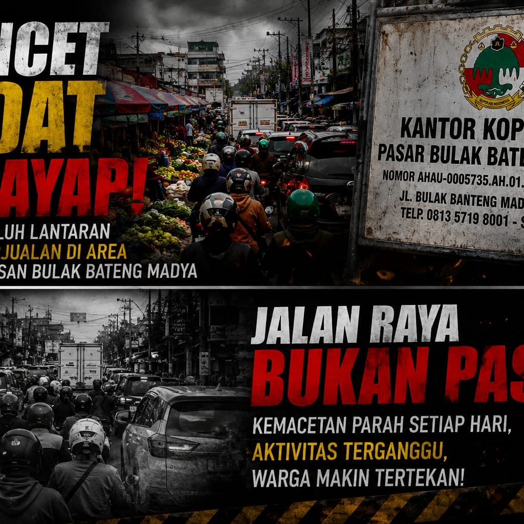Warga Keluhkan Kemacetan, Lantaran Pedagang Pasar Tumpah Berjualan Diarea Luar Lapak Pasar Bulak Bateng Abadi
