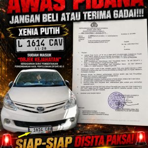 AWAS PIDANA JANGAN BELI ATAU TERIMA GADAI : Xenia Putih Nopol L 1614 CAV Sudah Masuk Objek Kejahatan Siap-siap Disita Paksa