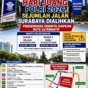 Hari Juang Polri 2026, Sejumlah Jalan Surabaya Dialihkan, Pengendara Diminta Siapkan Rute Alternatif